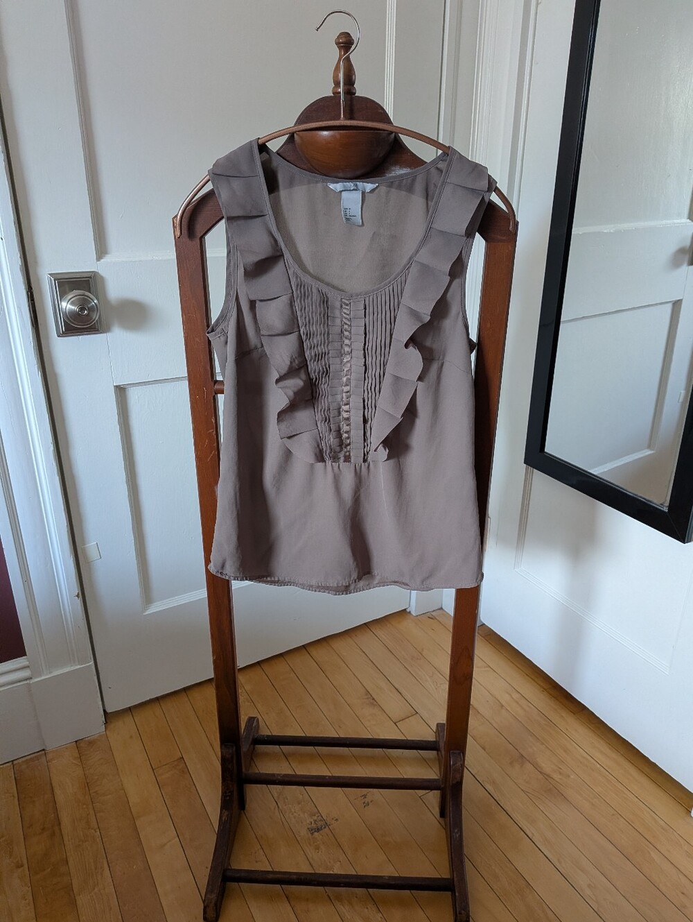 H&M Taupe Ruffle Front Sleeveless Top